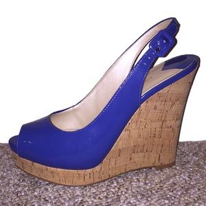 Nine West Blue Patent Wedge Platform Sandals